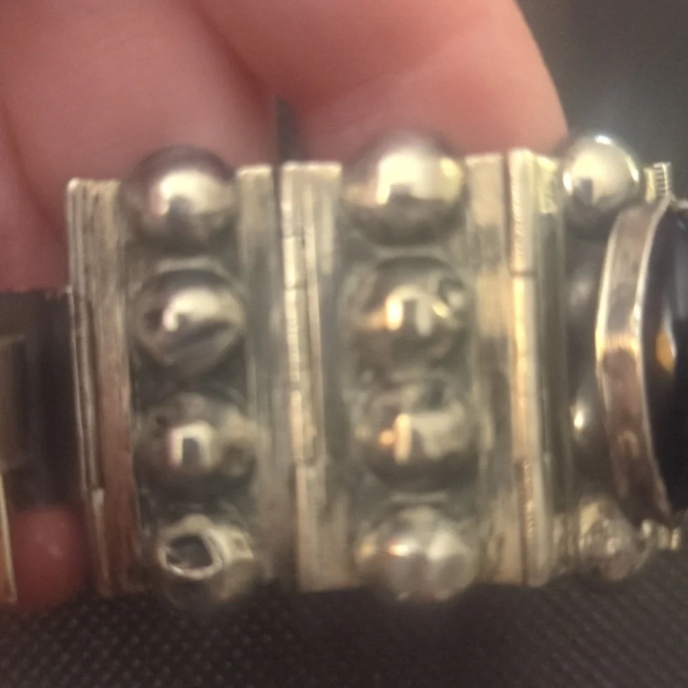 CHUNKY Vintage Mexican Sterling & Onyx Bracelet 1940s Brutalist